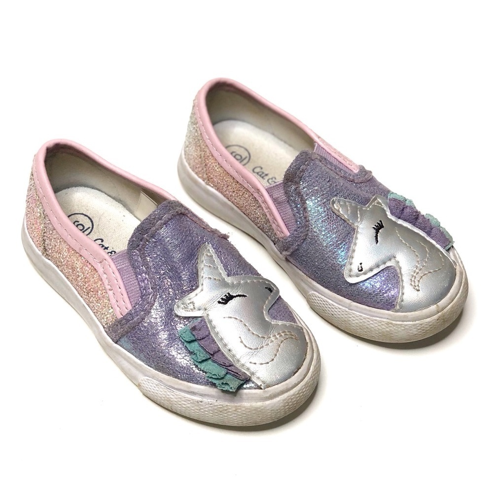 Cat & Jack Unicorn Glitter Slip On Shoes Baby Girl Pastel 6
